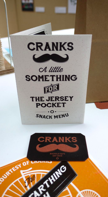 Miles Baker Clarke's branding for 'Cranks', a quirky cycling themed café.